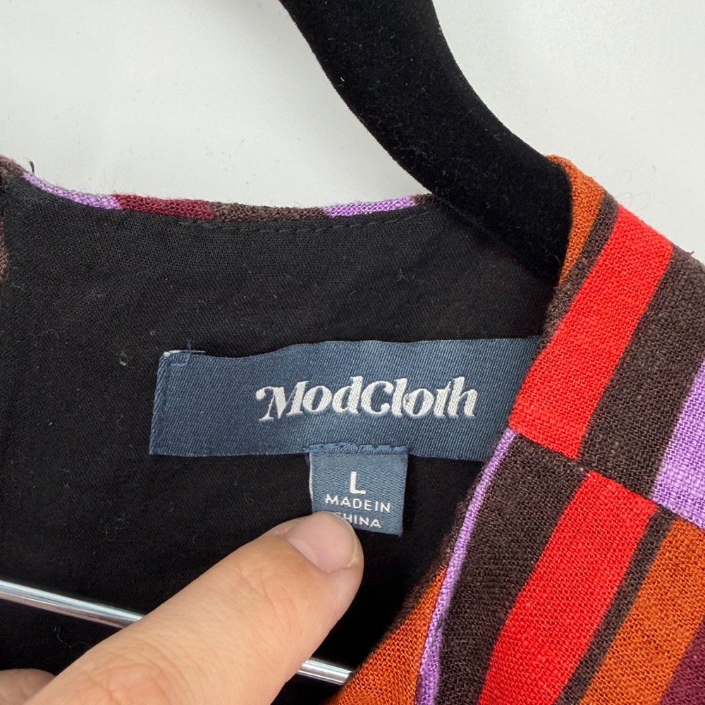 ModCloth Womens Large Multi Color Striped Chevron Linen Blend Sleeveless Dress - Picture 3 of 5